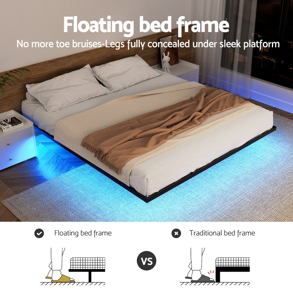 Artiss King Bed Frame,Floating Metal Bed Frame with Smart LED Lights - Sturdy Metal Platform Bed Base, Silent Design, Tool-Free Assembly, 300KG Capacity for Home/Hotel/Master Bedroom​