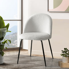 Artiss Dining Chairs Set of 2 Sherpa Boucle White