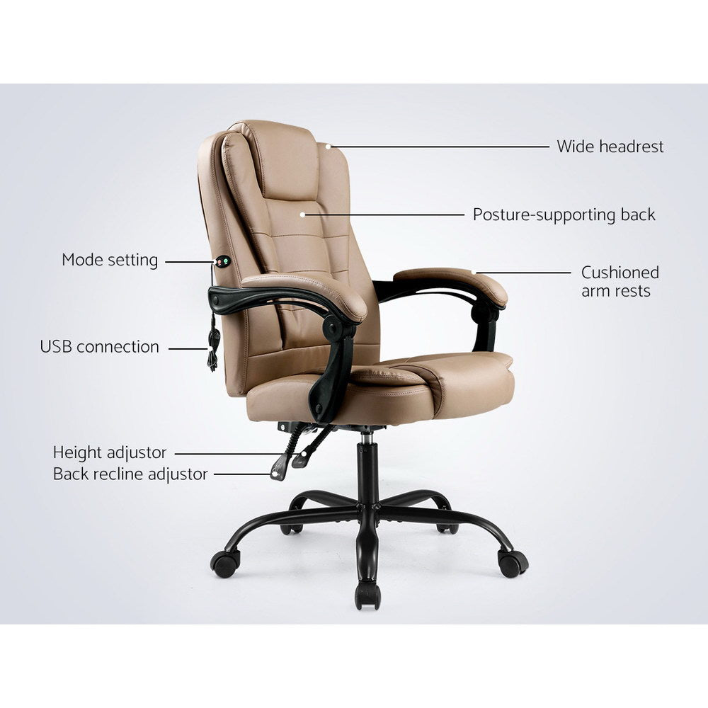 Artiss 2 Point Massage Office Chair PU Leather Espresso-ACT