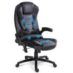 Artiss 8 Point Massage Office Chair Heated Seat Recliner PU Black-QLD_Rural