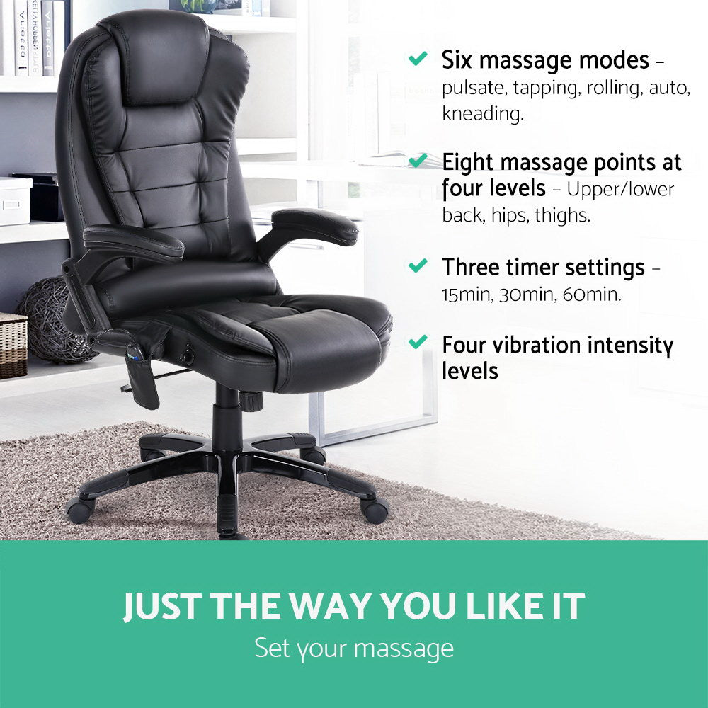 Artiss 8 Point Massage Office Chair Heated Seat Recliner PU Black-ACT