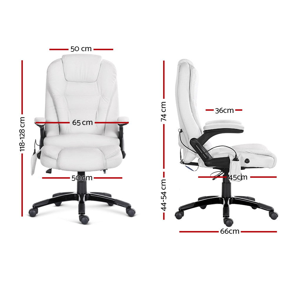 Artiss 8 Point Massage Office Chair Heated Seat Recliner PU White-ACT