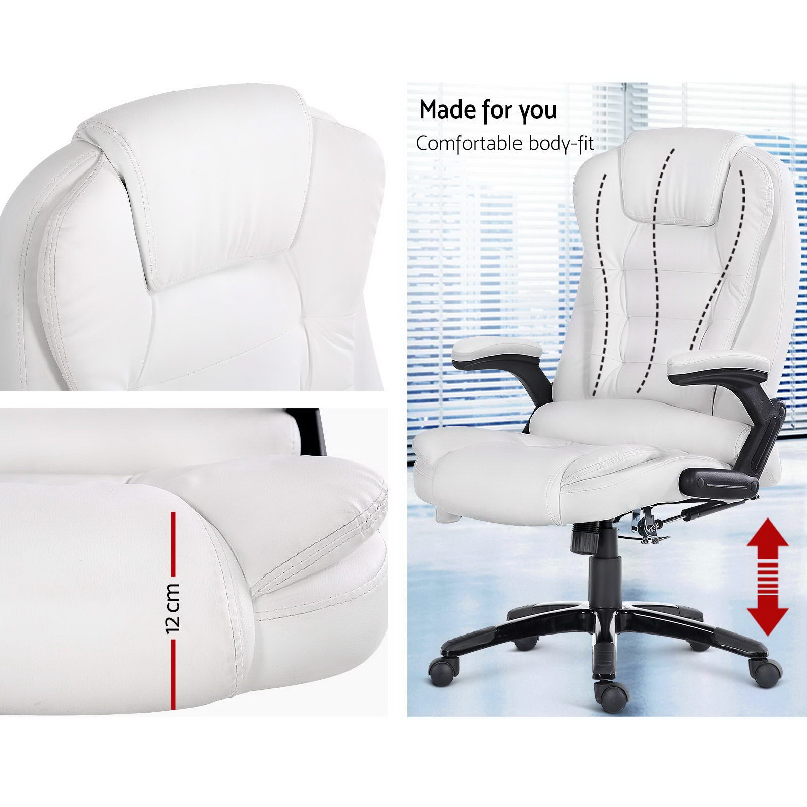 Artiss 8 Point Massage Office Chair Heated Seat Recliner PU White-REMOTE