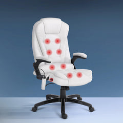 Artiss 8 Point Massage Office Chair Heated Seat Recliner PU White-NSW_Rural