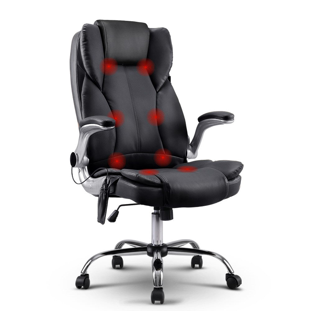 Artiss 8 Point Massage Office Chair PU Leather Black-ACT