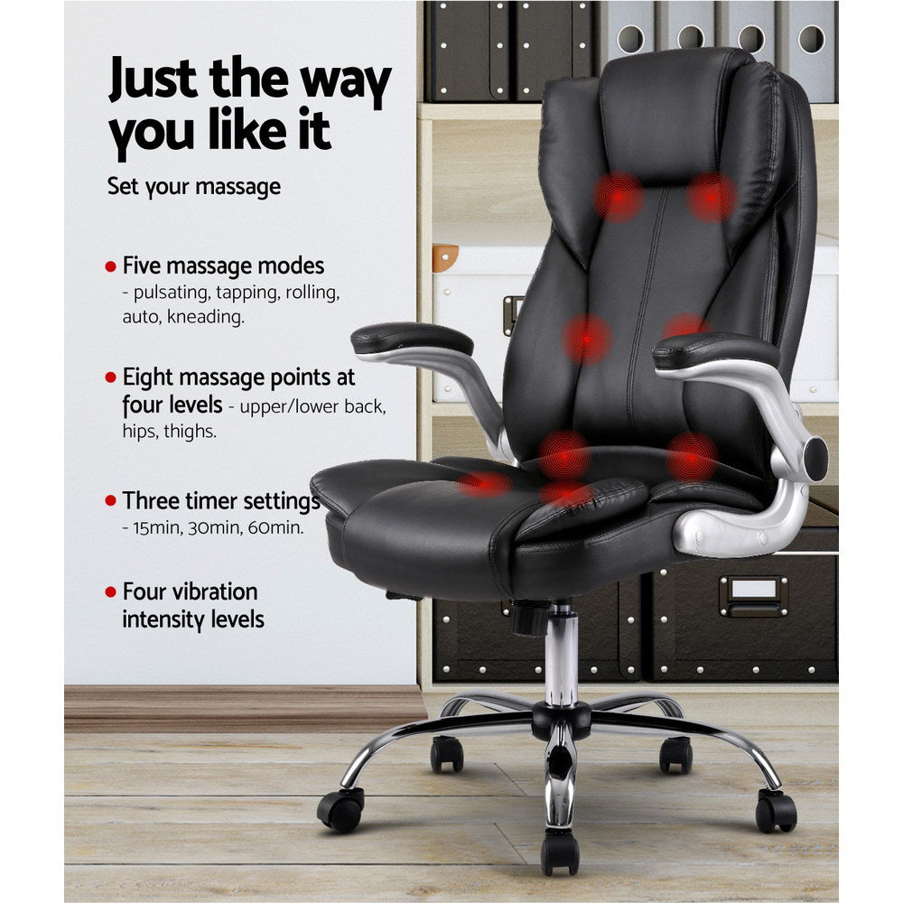 Artiss 8 Point Massage Office Chair PU Leather Black-ACT