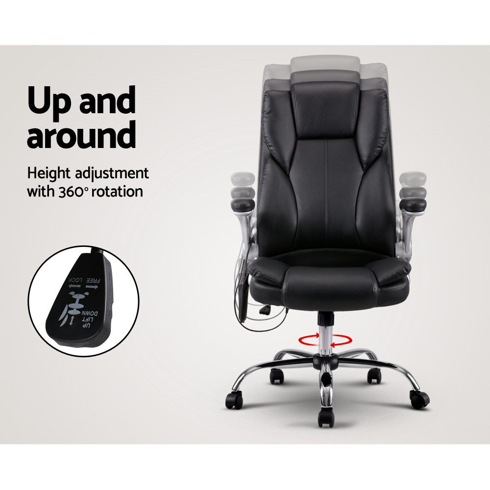 Artiss 8 Point Massage Office Chair PU Leather Black-ACT