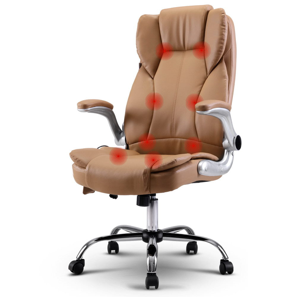 Artiss 8 Point Massage Office Chair PU Leather Espresso-ACT