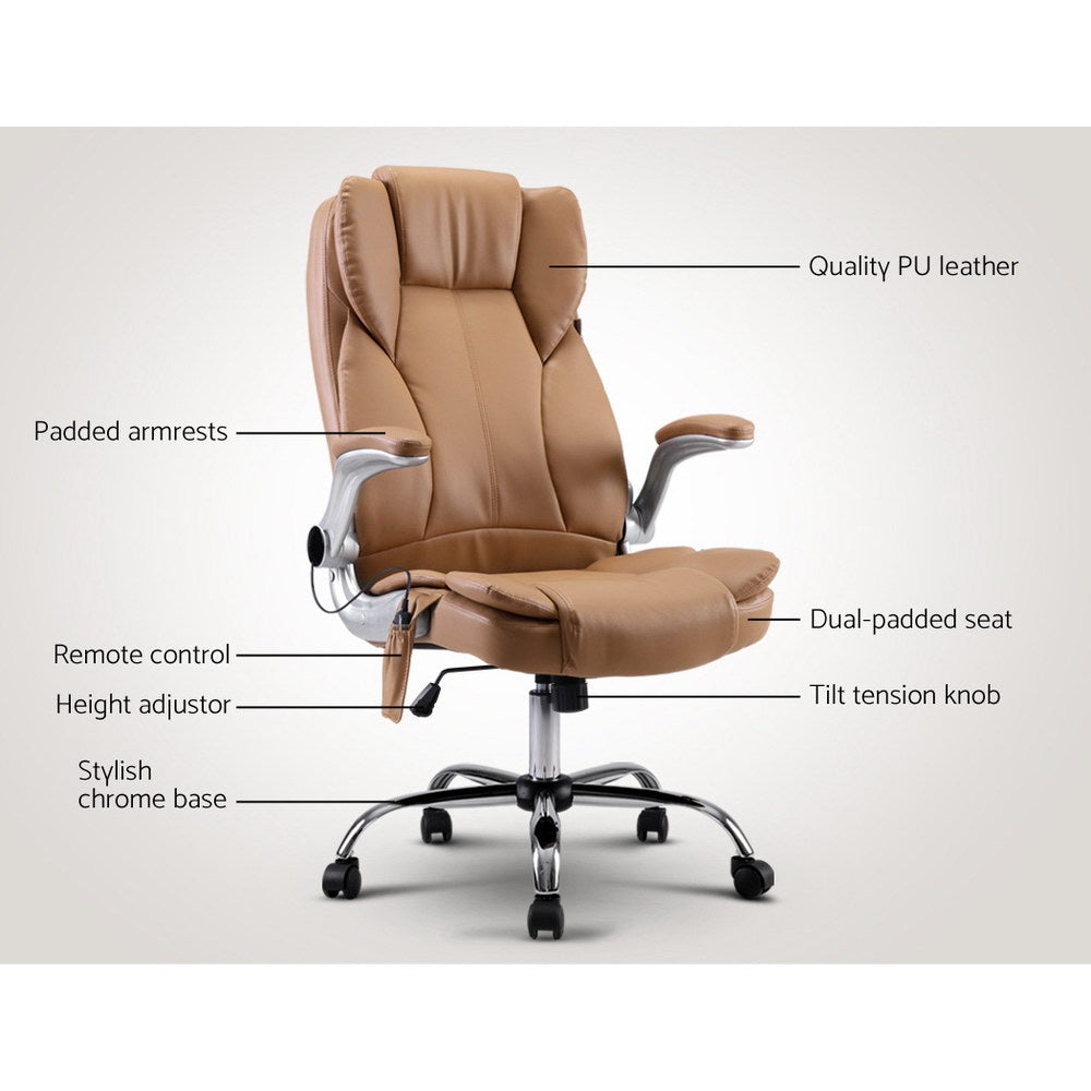 Artiss 8 Point Massage Office Chair PU Leather Espresso-ACT