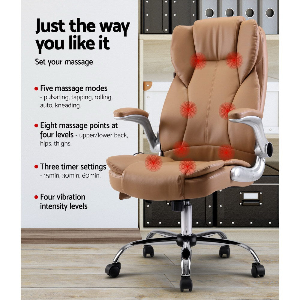 Artiss 8 Point Massage Office Chair PU Leather Espresso-ACT