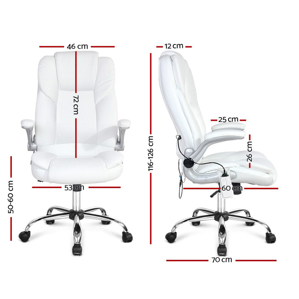 Artiss 8 Point Massage Office Chair PU Leather White-ACT