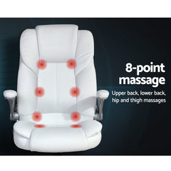 Artiss 8 Point Massage Office Chair PU Leather White-NSW_Metro