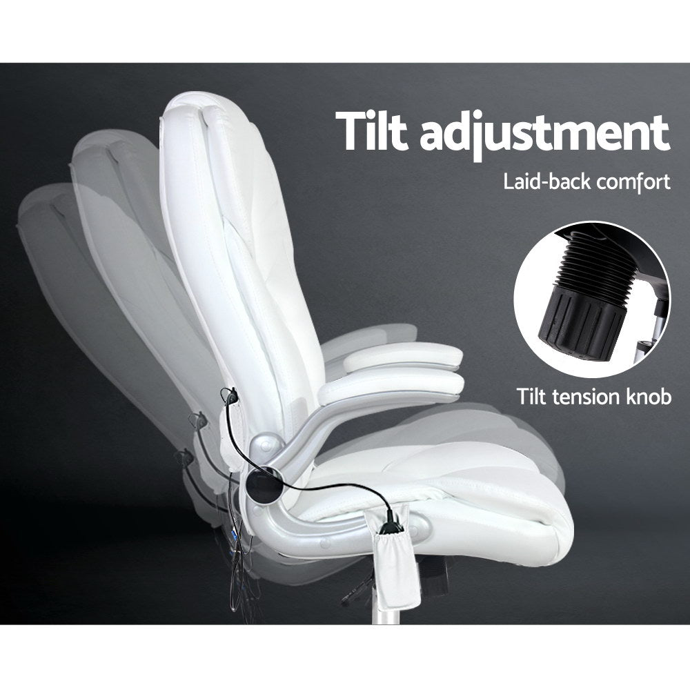 Artiss 8 Point Massage Office Chair PU Leather White-ACT