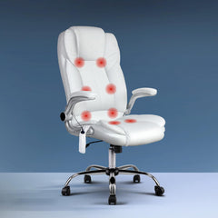 Artiss 8 Point Massage Office Chair PU Leather White-SA_Metro