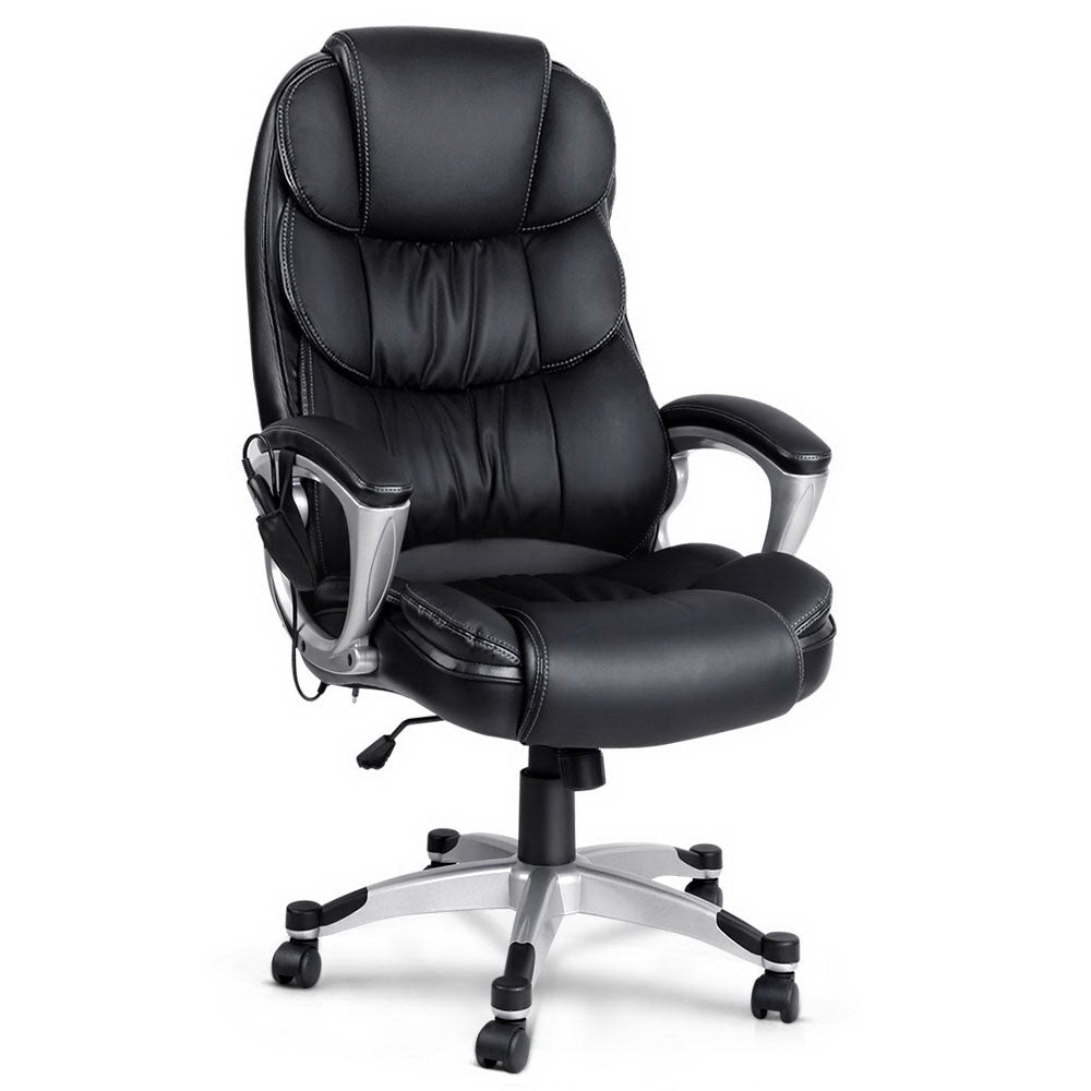 Artiss 8 Point Massage Office Chair Heated Seat PU Black-ACT