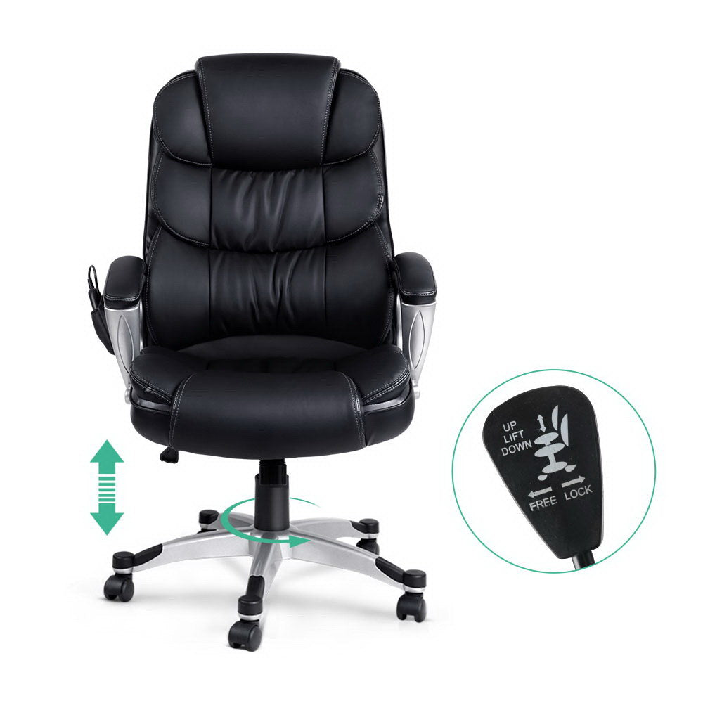 Artiss 8 Point Massage Office Chair Heated Seat PU Black-QLD_Rural