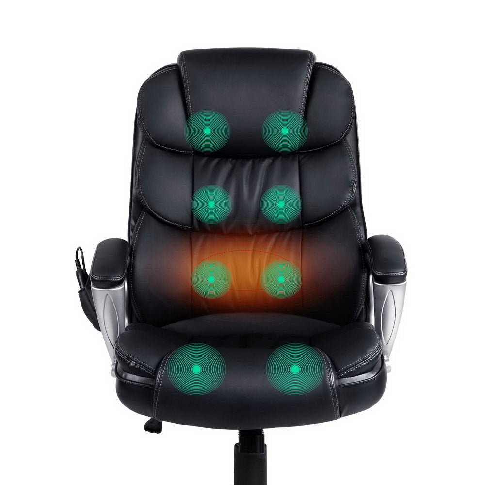 Artiss 8 Point Massage Office Chair Heated Seat PU Black-ACT