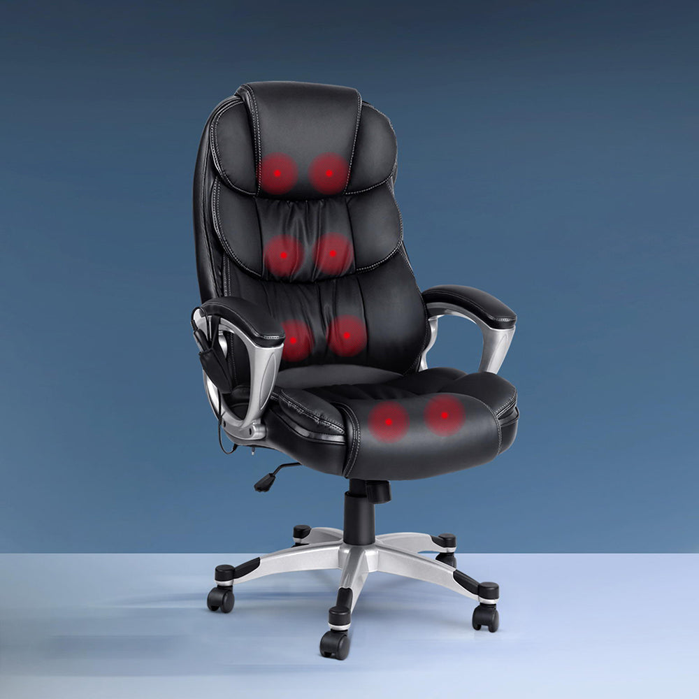 Artiss 8 Point Massage Office Chair Heated Seat PU Black-TAS_Metro