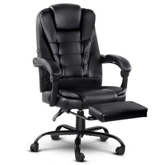 Artiss 2 Point Massage Office Chair PU Leather Footrest Black-SA_Metro