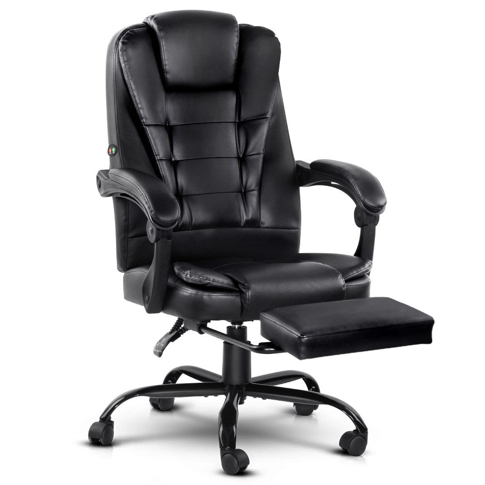 Artiss 2 Point Massage Office Chair PU Leather Footrest Black-VIC_Metro