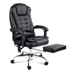 Artiss 8 Point Massage Office Chair PU Leather Footrest Black-WA_Rural