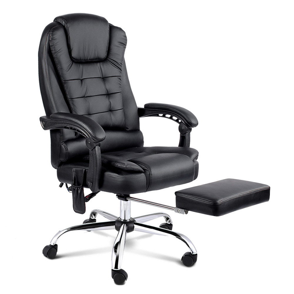 Artiss 8 Point Massage Office Chair PU Leather Footrest Black-SA_Rural