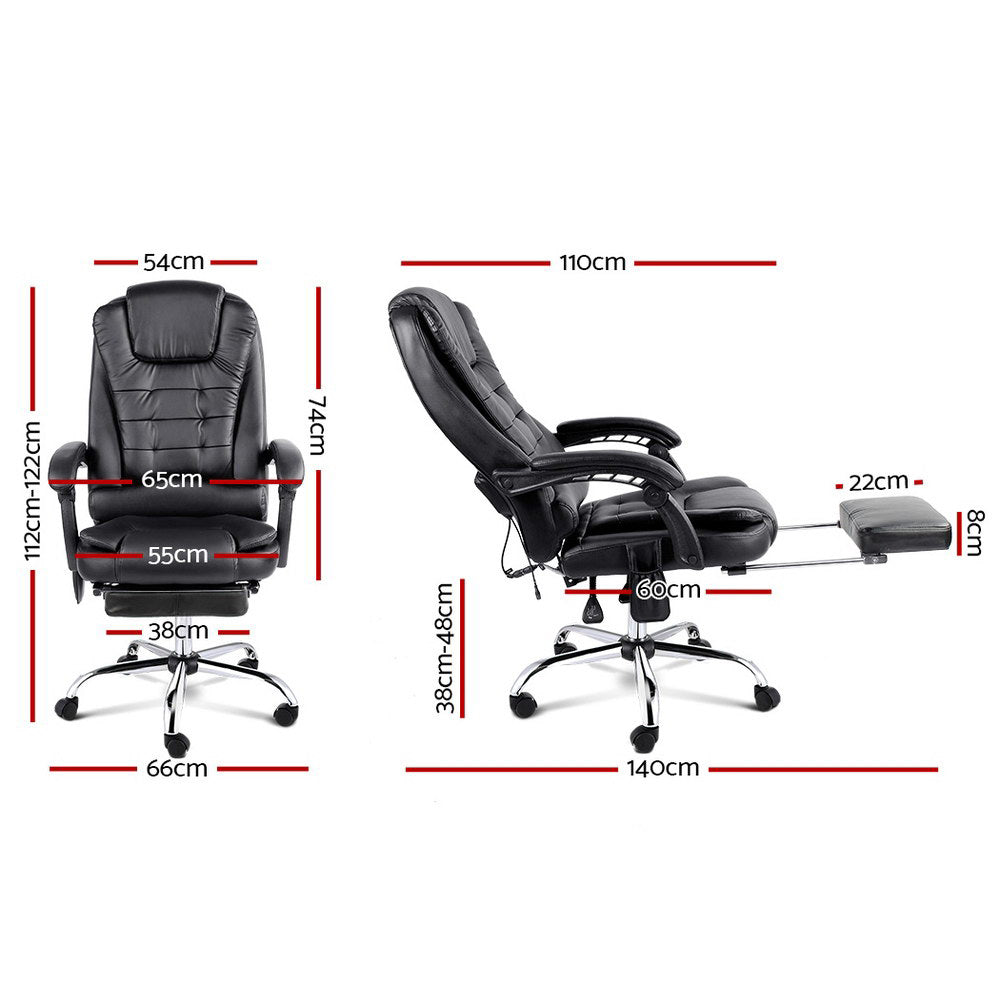 Artiss 8 Point Massage Office Chair PU Leather Footrest Black-REMOTE