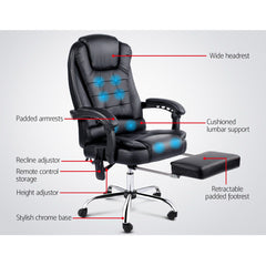 Artiss 8 Point Massage Office Chair PU Leather Footrest Black-VIC_Metro