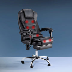 Artiss 8 Point Massage Office Chair PU Leather Footrest Black-TAS_Rural