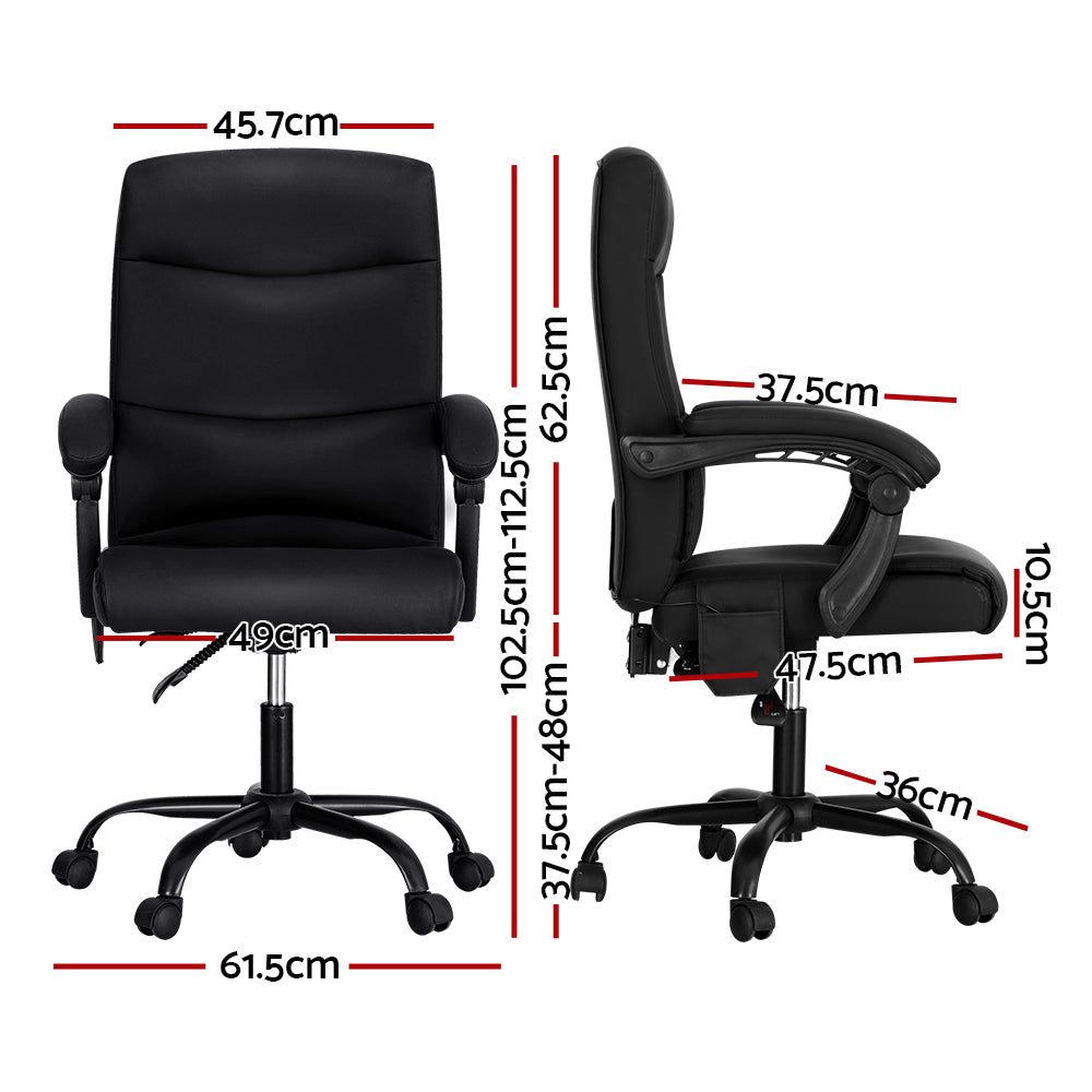 Artiss 2 Point Massage Office Chair PU Leather Black-REMOTE