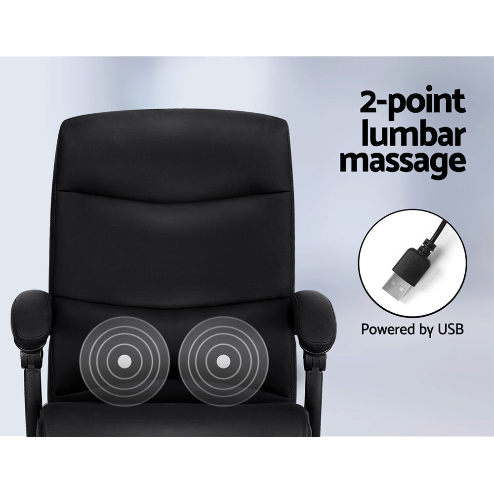 Artiss 2 Point Massage Office Chair PU Leather Black-REMOTE