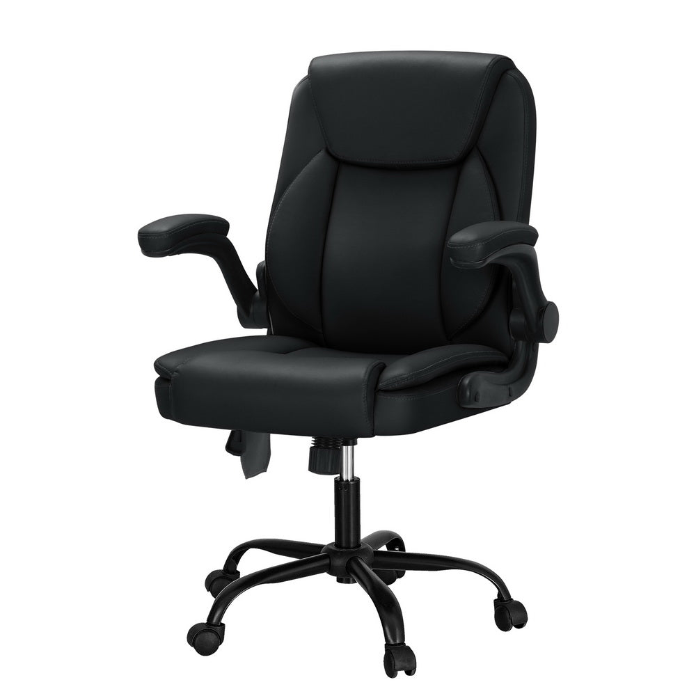 Artiss 2 Point Massage Office Chair Leather Mid Back Black-SA_Metro