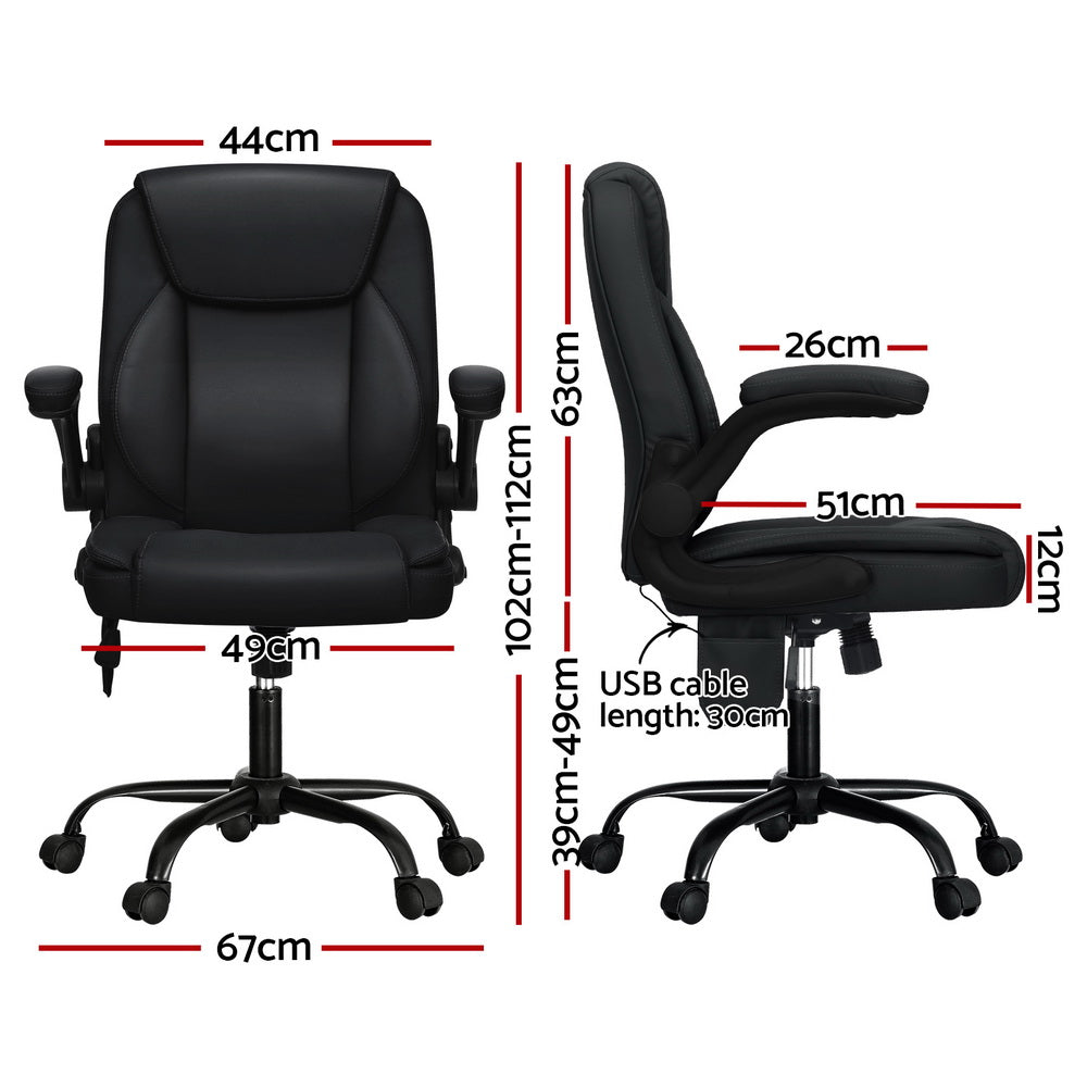 Artiss 2 Point Massage Office Chair Leather Mid Back Black-ACT