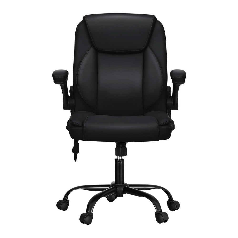 Artiss 2 Point Massage Office Chair Leather Mid Back Black-ACT