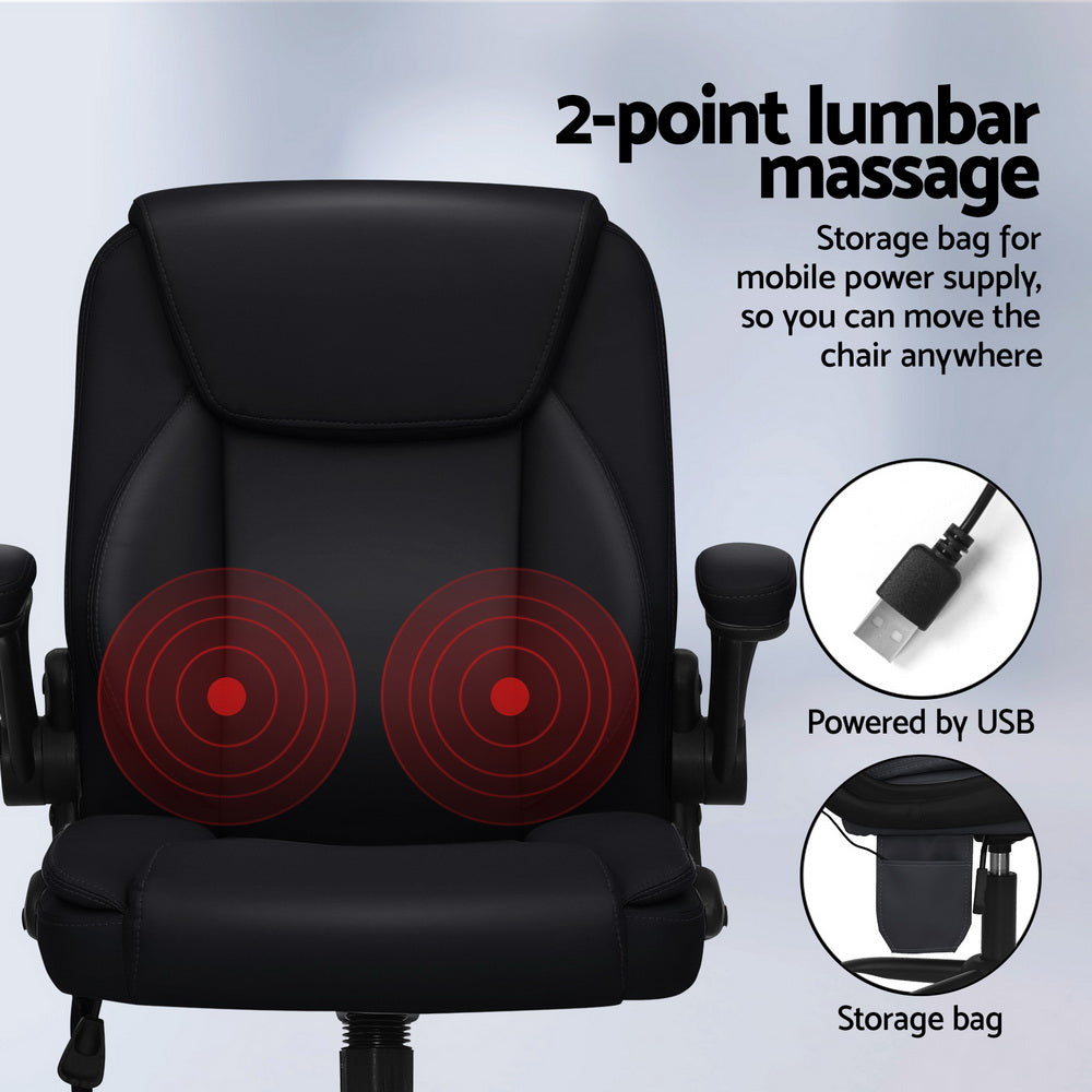 Artiss 2 Point Massage Office Chair Leather Mid Back Black-ACT