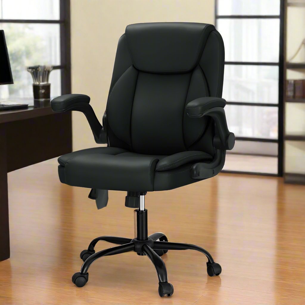 Artiss 2 Point Massage Office Chair Leather Mid Back Black-ACT