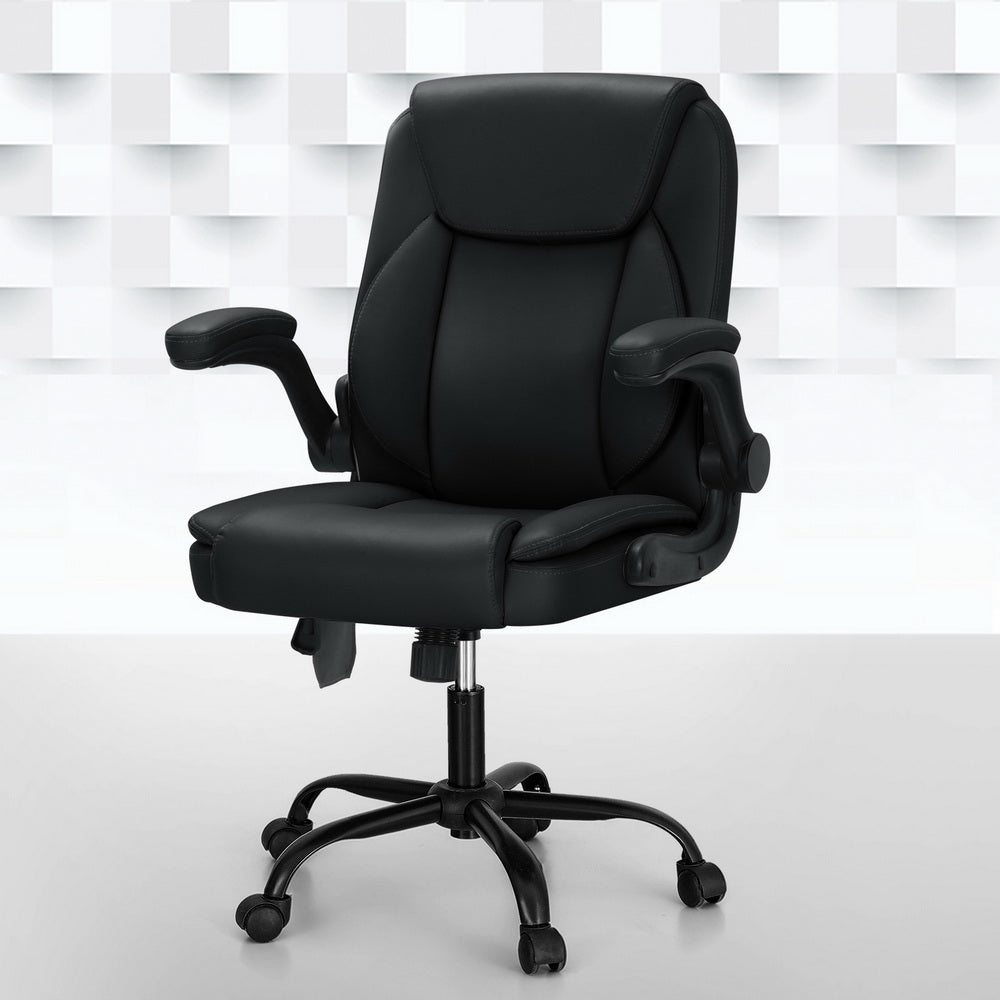 Artiss 2 Point Massage Office Chair Leather Mid Back Black-QLD_Metro