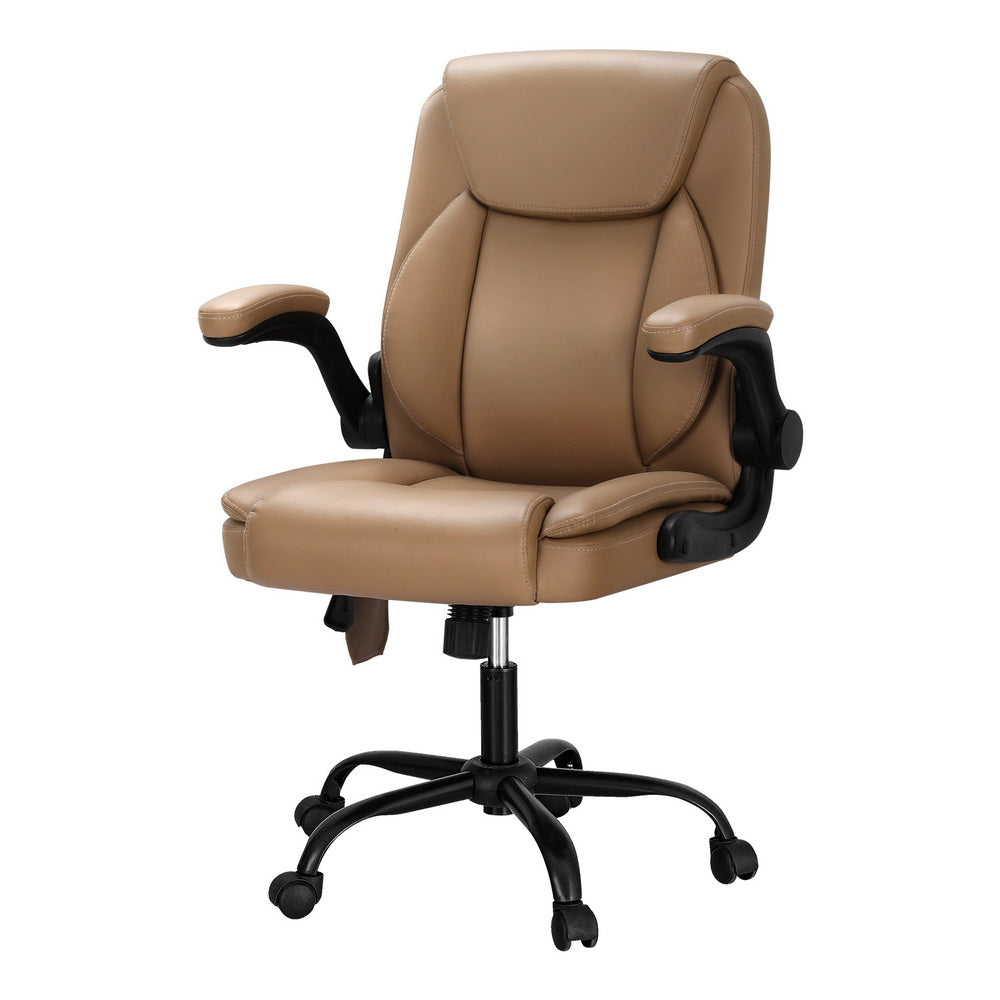 Artiss 2 Point Massage Office Chair Leather Mid Back Espresso-ACT