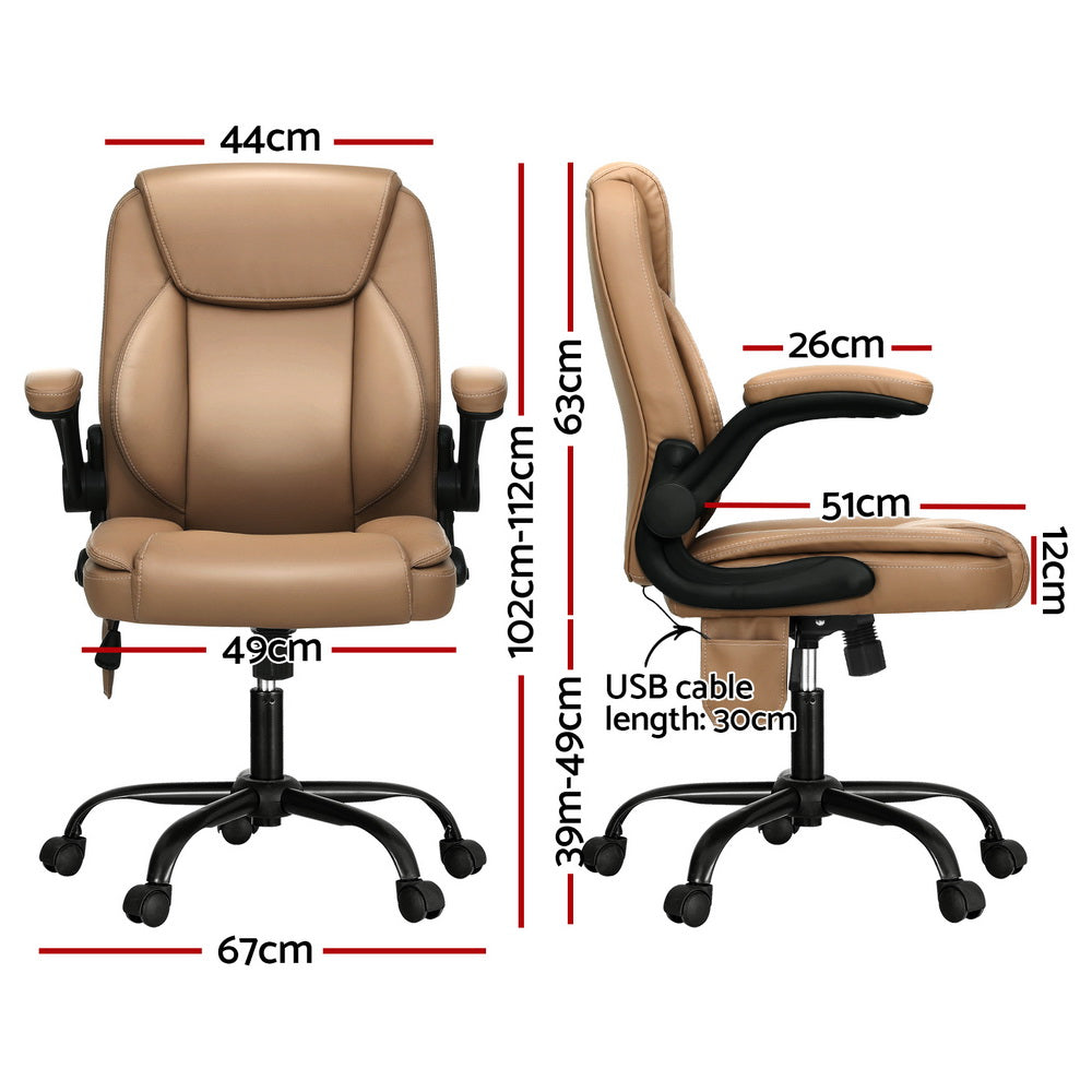 Artiss 2 Point Massage Office Chair Leather Mid Back Espresso-ACT