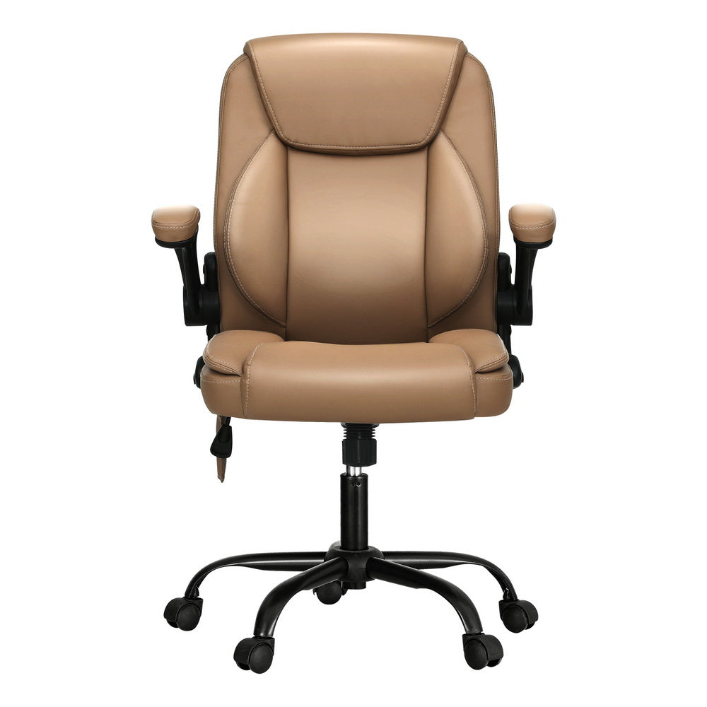 Artiss 2 Point Massage Office Chair Leather Mid Back Espresso-ACT