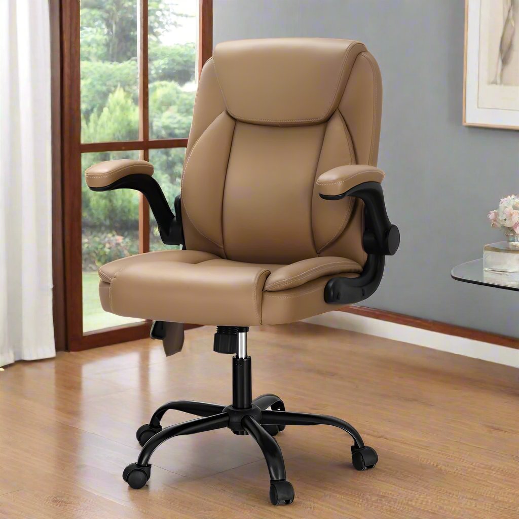 Artiss 2 Point Massage Office Chair Leather Mid Back Espresso-ACT