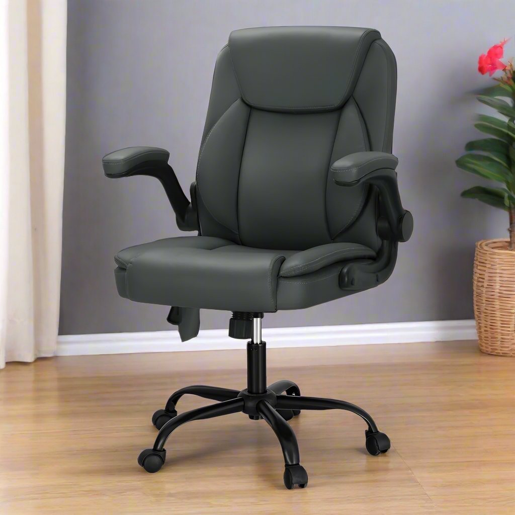 Artiss 2 Point Massage Office Chair Leather Mid Back Grey-ACT