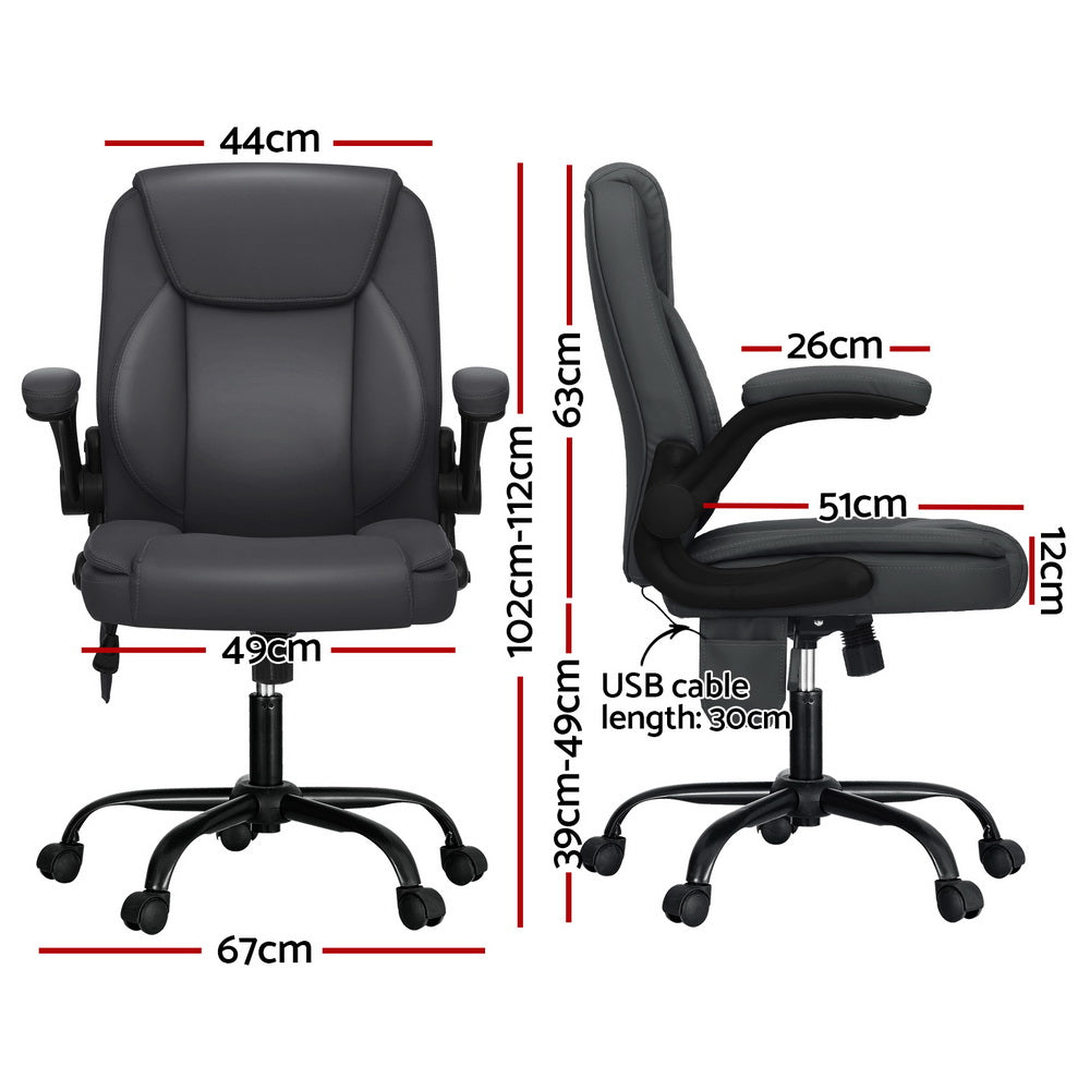 Artiss 2 Point Massage Office Chair Leather Mid Back Grey-SA_Metro