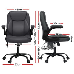 Artiss 2 Point Massage Office Chair Leather Mid Back Grey-SA_Metro