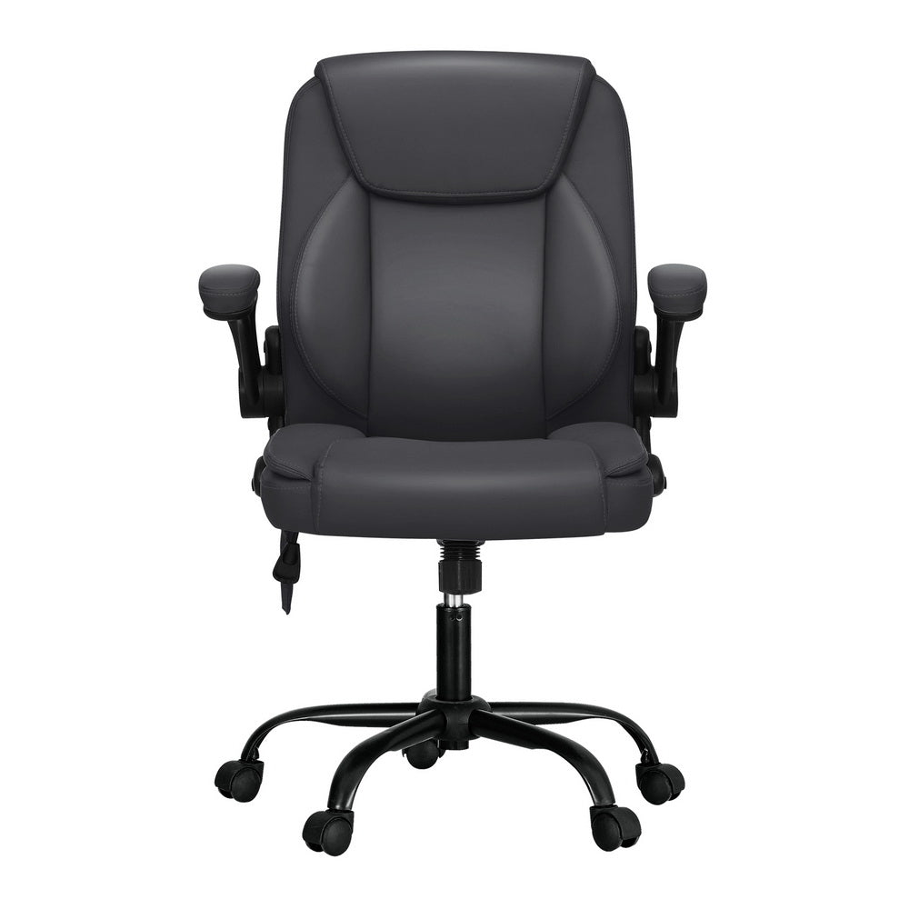 Artiss 2 Point Massage Office Chair Leather Mid Back Grey-NT_Metro