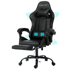 Artiss 2 Point Massage Gaming Office Chair Footrest Black-NT_Rural