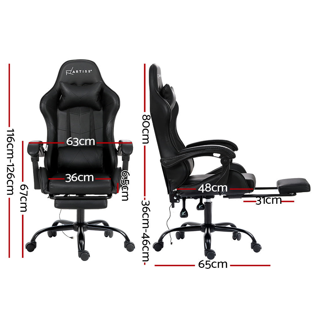 Artiss 2 Point Massage Gaming Office Chair Footrest Black-ACT