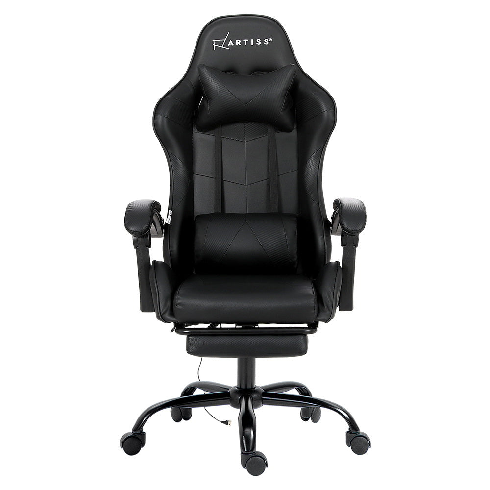 Artiss 2 Point Massage Gaming Office Chair Footrest Black-ACT