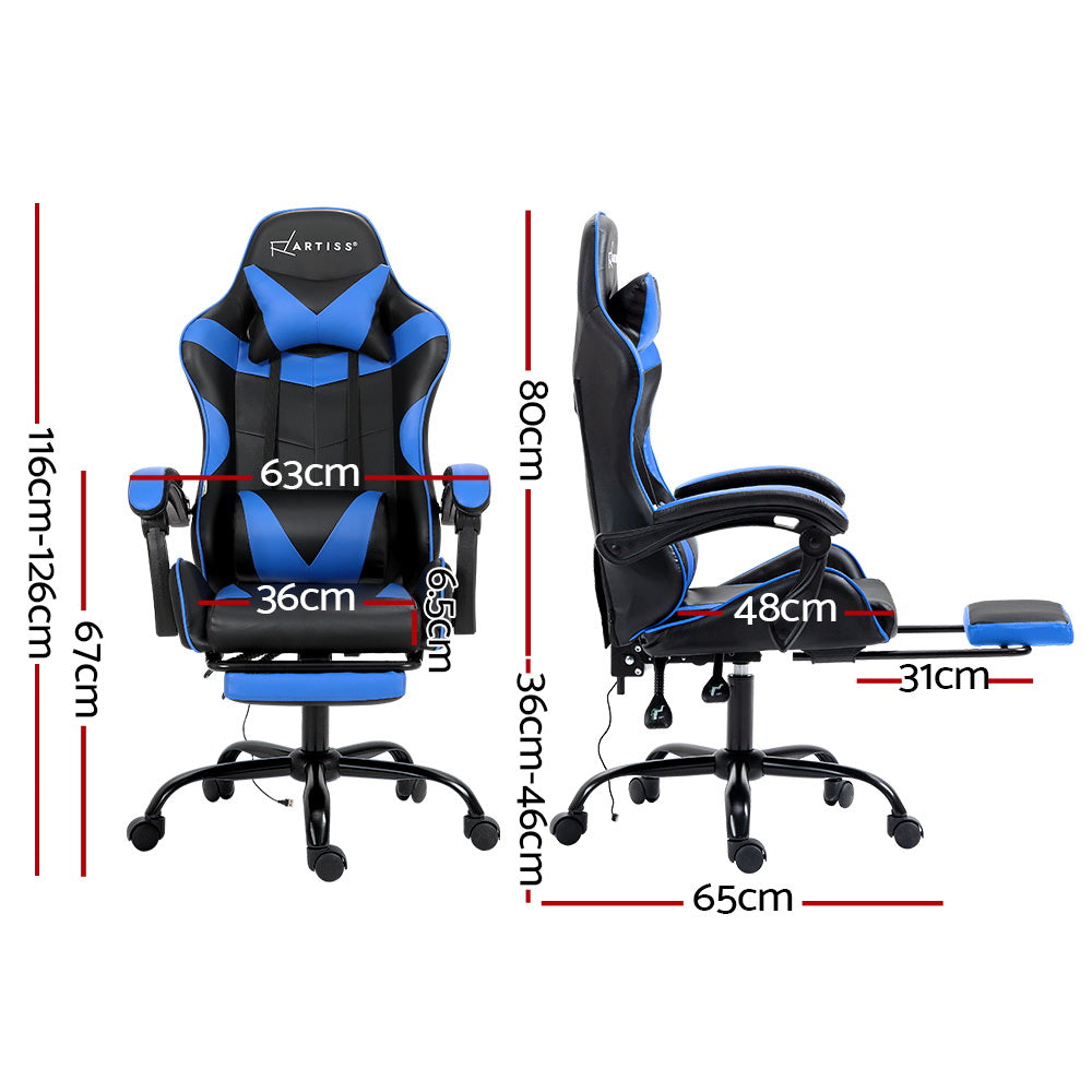 Artiss 2 Point Massage Gaming Office Chair Footrest Blue-ACT