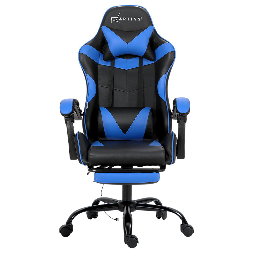 Artiss 2 Point Massage Gaming Office Chair Footrest Blue-TAS_Metro